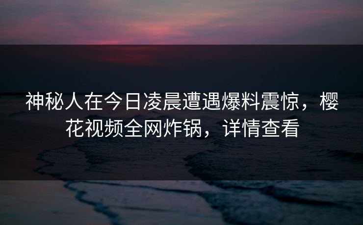 神秘人在今日凌晨遭遇爆料震惊,樱花视频全网炸锅,详情查看 神秘人在今日凌晨遭遇爆料震惊,樱花视频全网炸锅,详情查看