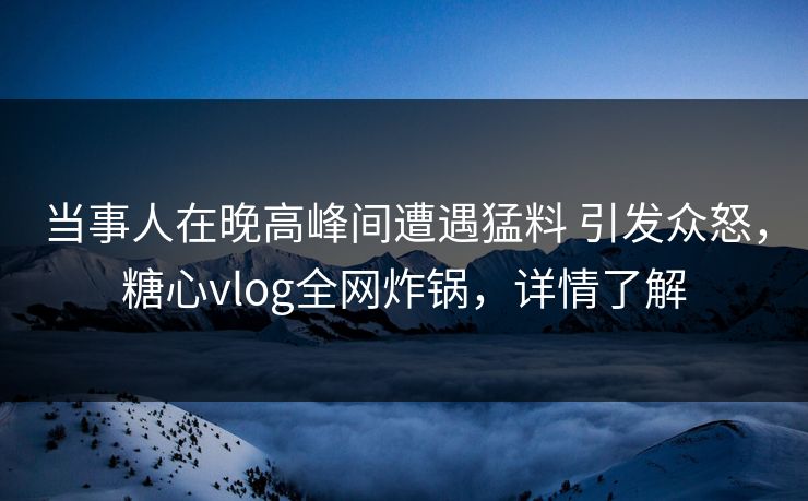 当事人在晚高峰间遭遇猛料 引发众怒，糖心vlog全网炸锅，详情了解